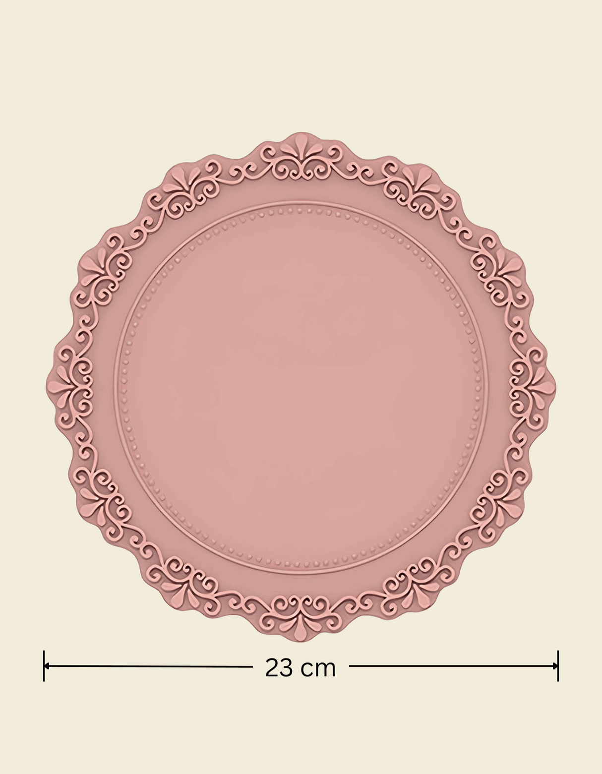 UnRoll French-Style Silicone Round Place Mat with Lace Details Dusty Pink