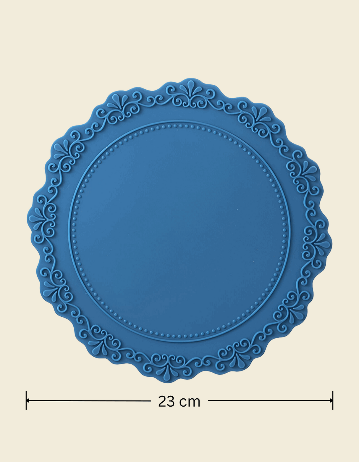 UnRoll French-Style Silicone Round Place Mat with Lace Details Fog Blue