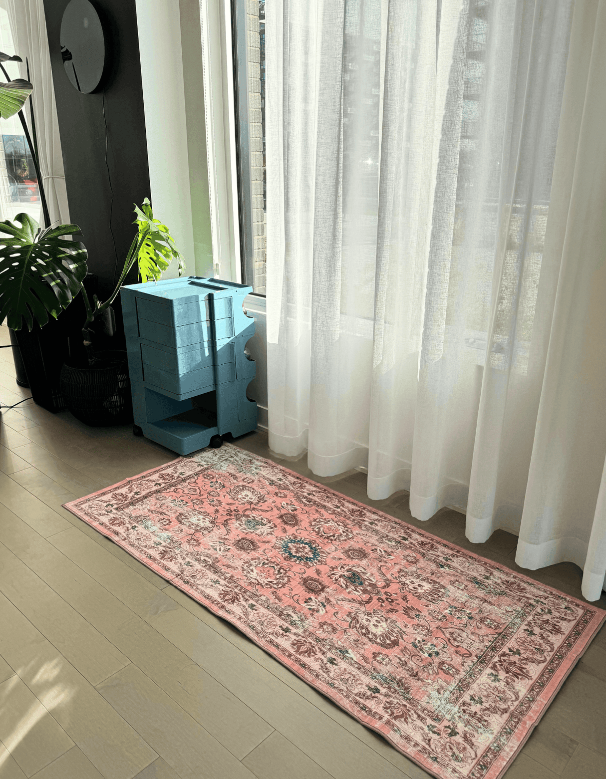 Boho Machine Washable Pink Kitchen Runner