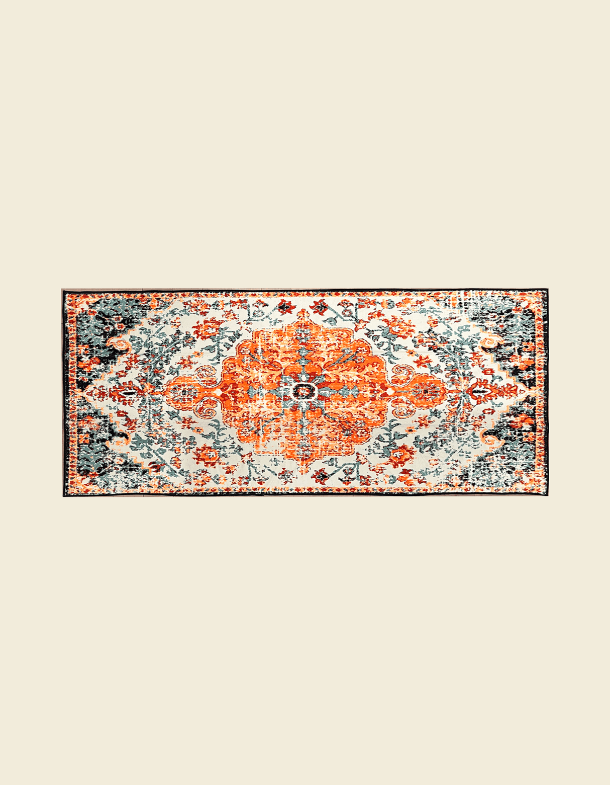 Boho Machine Washable Orange Kitchen Runner