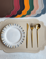 LaBelle Place Mat with curved edges, crafted from elegant faux leather, water- and heat-resistant, adding sophistication to any table setting