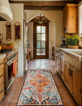 Boho Machine Washable Orange Kitchen Runner