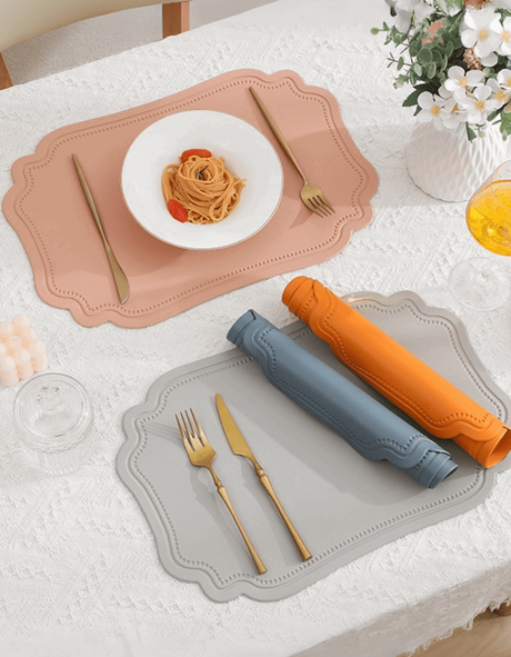 LaBelle Place Mat with curved edges, crafted from elegant faux leather, water- and heat-resistant, adding sophistication to any table setting