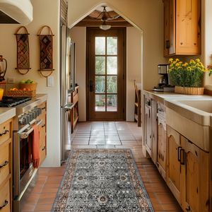 Boho Machine Washable Royal Blue Kitchen Runner