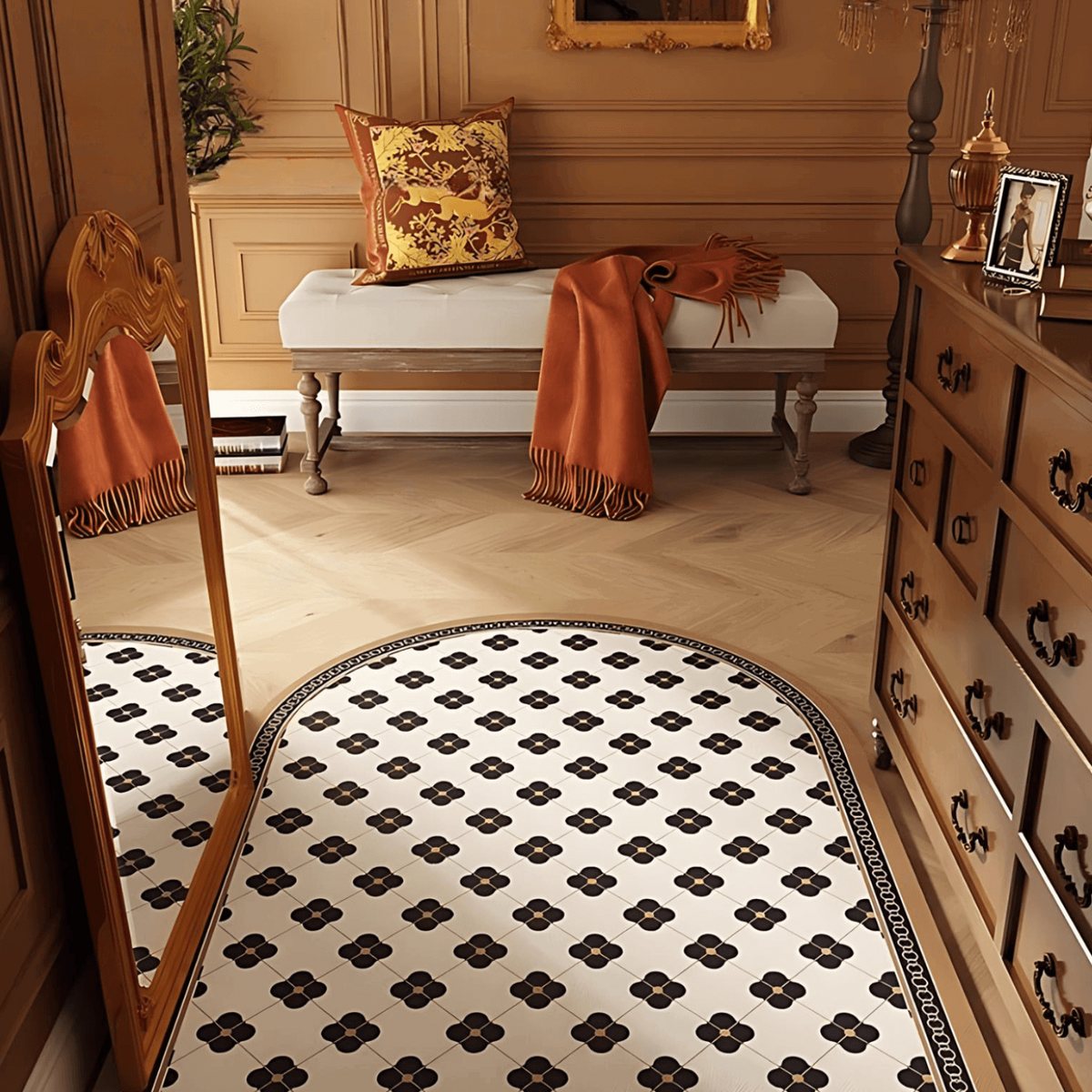 Stylish French-Inspired black and white Indoor door Mat