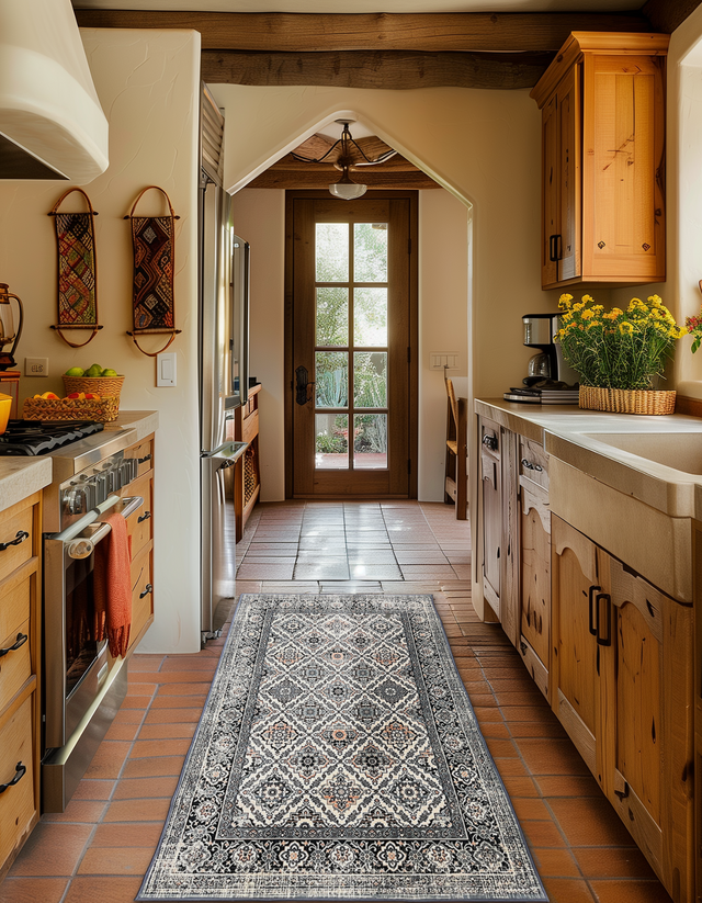 Boho Blue Kitchen Runner in Blue