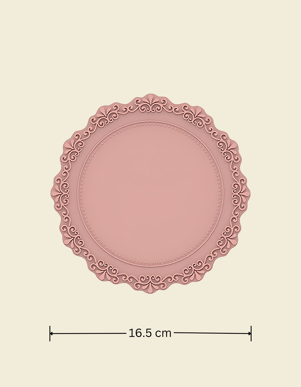 UnRoll French-Style Silicone Round Place Mat with Lace Details Dusty Pink