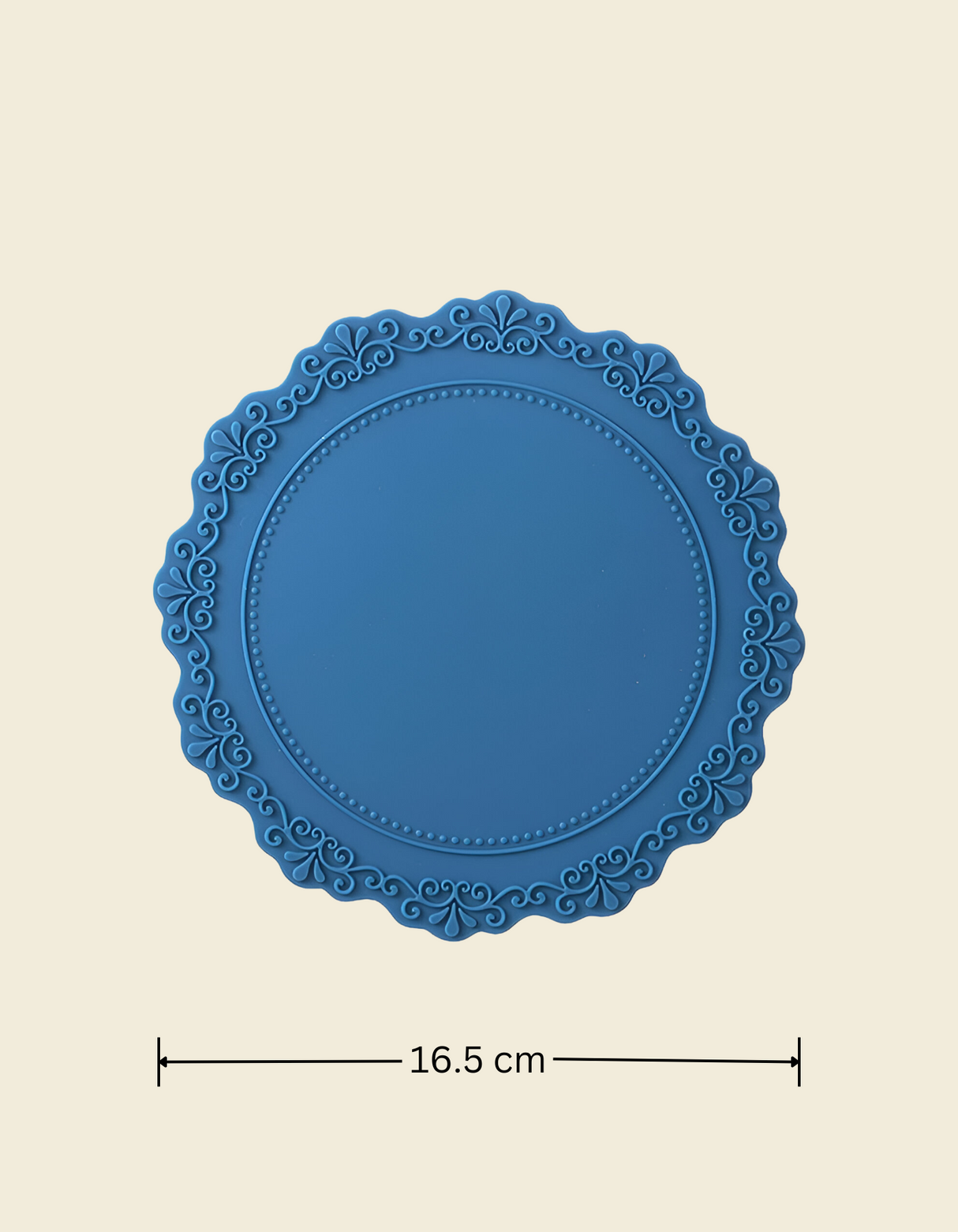 UnRoll French-Style Silicone Round Place Mat with Lace Details Fog Blue