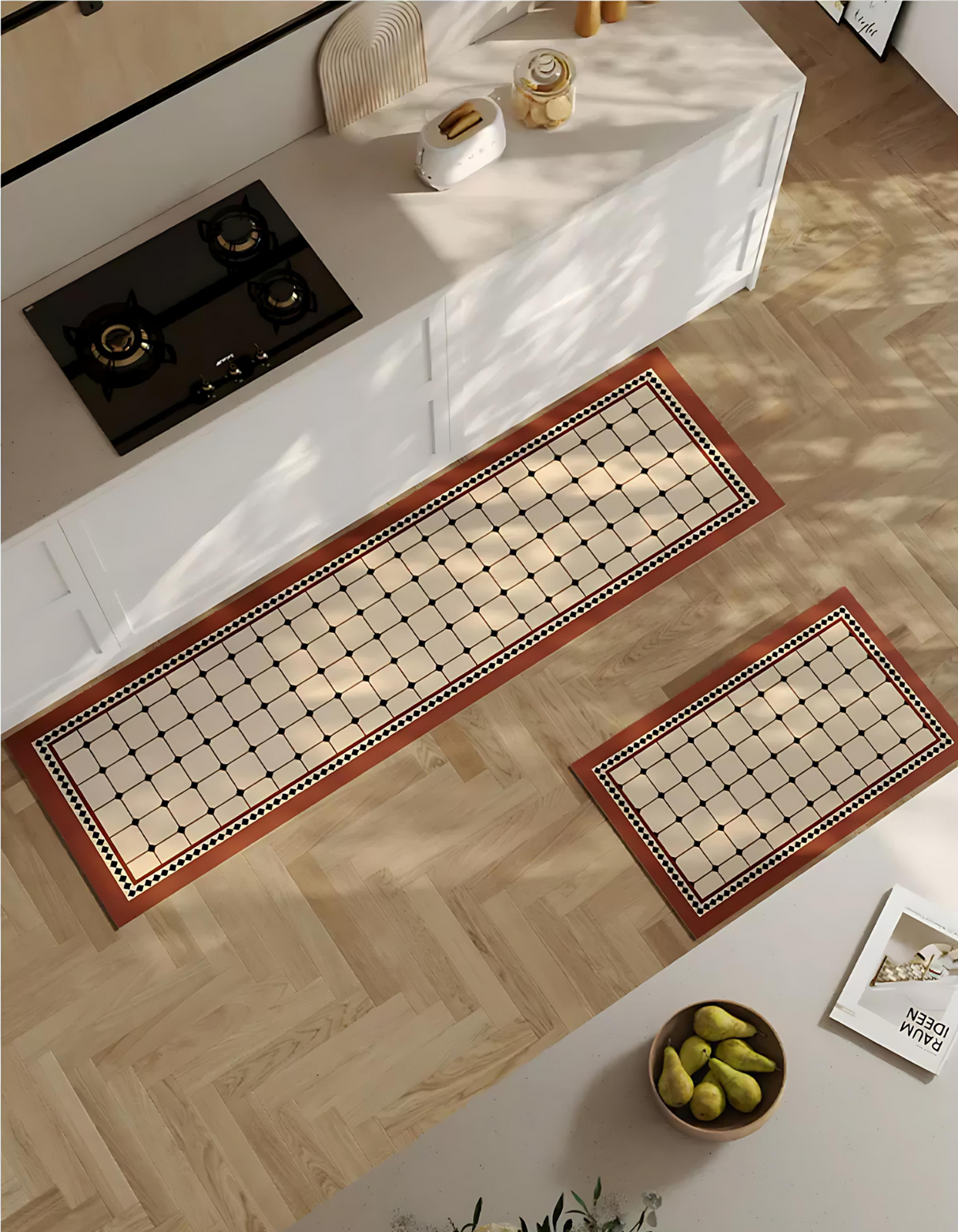 Maison Matta’s Roman Tile Kitchen Mat's tile design and rich rustic color add elegant style to your kitchen. It's anti-slip, cushioned, and easy to maintain