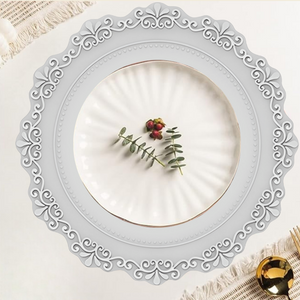 French-Style Silicone Round Place Mat with Lace Details Set of 2 - Mercury Grey