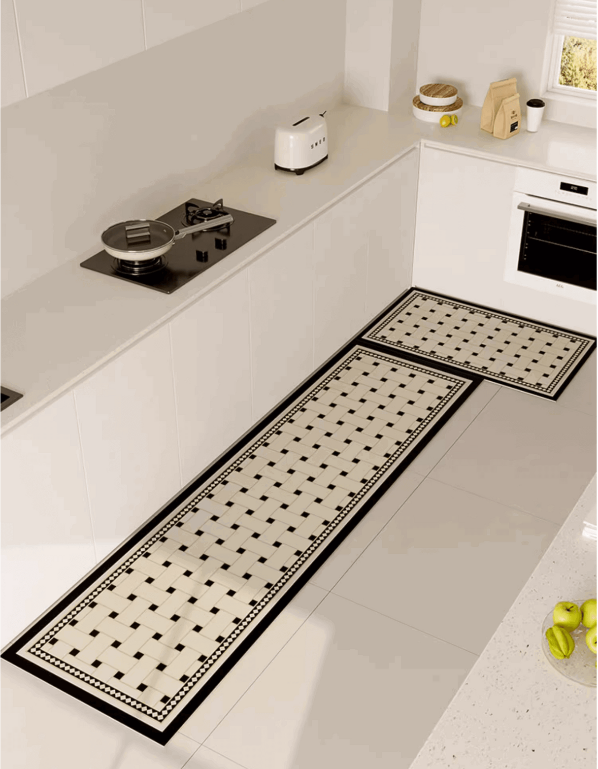 Elegant Checkerboard Kitchen Mat is anti-fatigue, water & oil-proof, stain-resistant and easy-to-clean. Our kitchen rug is both functional and stylish.