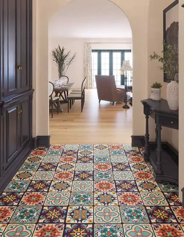 Moroccan Tile Door Mat transforms your entrance with its geometric floral details. Make a statement with this stunning entryway welcome mat. 